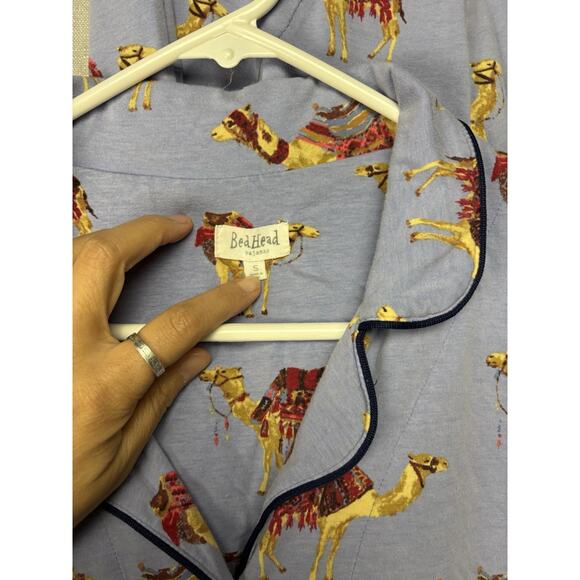 BedHead Blue Caravan Camel Printed Pajama Set S USA Bergdorf Goodman Long Slv - Picture 2 of 7
